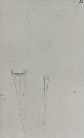 Antike Blasinstrumente. Skizzenbuch E : Rietschel, Ernst: Studie antikischer Blasinstrumente. Skizzenbuch E, folio 26. 1830.08/1831.03. Bleistift auf Bütten; 17,4 x 10,8 cm (Blattgröße). WVZ 1995, Seite 310