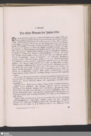 9. Kapitel. Die ersten Monate des Jahres 1916