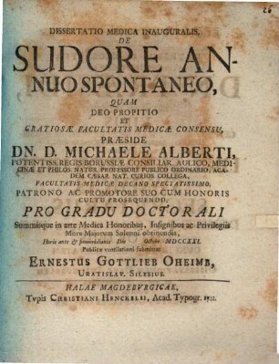 Diss. med. inaug. de sudore annuo spontaneo