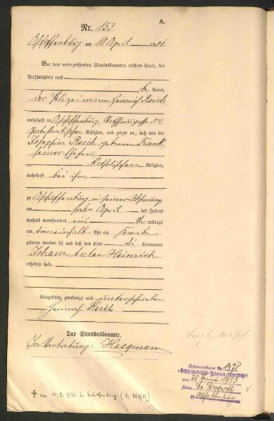 Standesamtsbuch der Stadt Aschaffenburg: Geburten 365/1900 - 184/1901