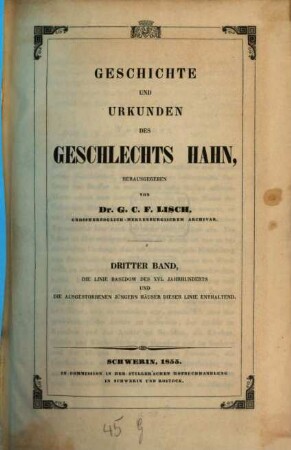 Geschichte und Urkunden des Geschlechtes Hahn : Mit einer Steindrucktafel, 3