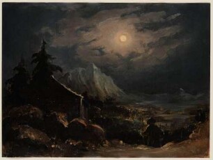 Gebirgslandschaft im Mondschein