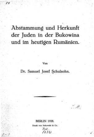 Abstammung und Herkunft der Juden in der Bukowina und im heutigen Rumänien