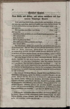 Sechstes Capitel. Vom Golde und Silber, und andern metallenen und sogenannten Nürnberger Waaren.