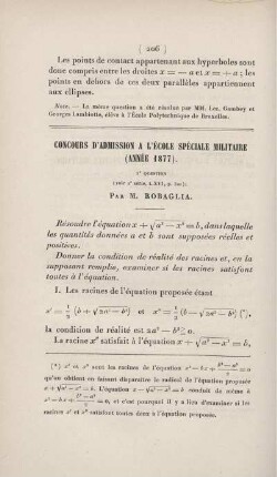 Concours d'admission a l'Ècole Spéciale Militaire (Année 1877).
