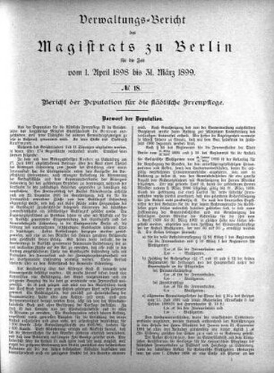 No. 18. Bericht der Deputation für die städtische Irrenpflege