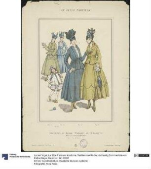 Le Style Parisien: Kostüme, Textilien von Rodier, rückseitig Sommerhüte von Esther Meyer