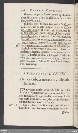Observatio LXXXIX. De periculosa membri virilis abscisione
