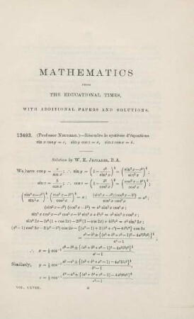 Mathematics from the educational times. [13493. - 5797.]