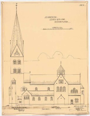 St. Antonius von Padua, Wickede Erweiterung: Seitenansicht der Kirche mit Turmanbau 1:100