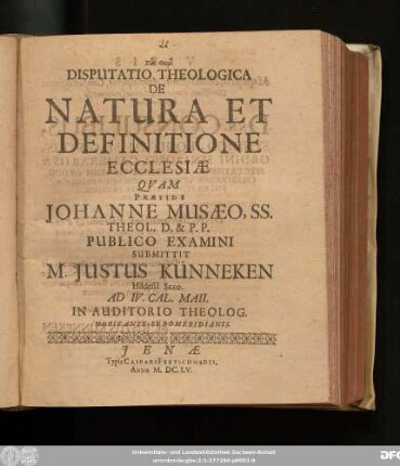 Disputatio Theologica De Natura Et Definitione Ecclesiae
