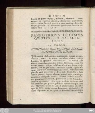 Panegyricus Decimus Quintus, In Natalem Regis. A. MDCCXI.
