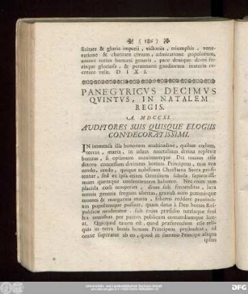 Panegyricus Decimus Quintus, In Natalem Regis. A. MDCCXI.