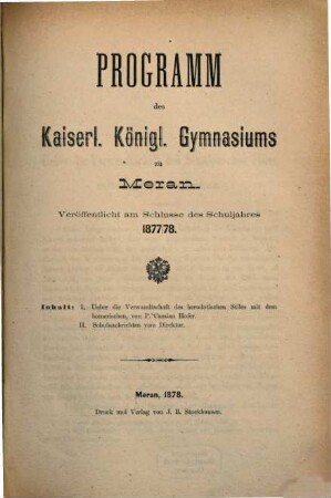 Programm des Kaiserl.-Königl. Gymnasiums zu Meran : für das Schuljahr .... 1877/78