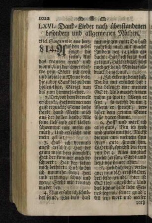 LXVI. Dank-Lieder nach überstandenen besondern und allgemeinen Nöthen.