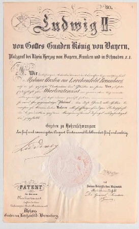 Ludwig II. von Bayern (1845 - 1886) Autographen: Brief von Ludwig II. an Alfons von Lerchenfeld-Brennberg - BSB Autogr.Cim. Ludwig .1