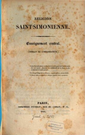 Religion Saint-Simonienne : Enseignement central