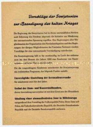 Sonderdruck des UdSSR-Vorschlags einer Konferenz über Atomwaffenverbot und internationale Entspannung