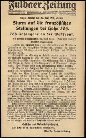 Erste Ausgabe vom Montag, den 22. Mai 1916.