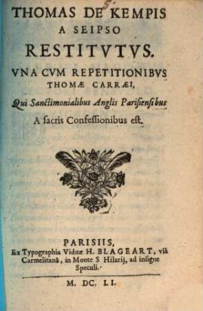 Thomas de Kempis A se ipso restitutus