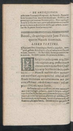 Berosi, de antiquitate Jani Patris, quem Noam nominat. Liber Tertius.
