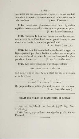 Errata des tables de logarithmes de Schrön.