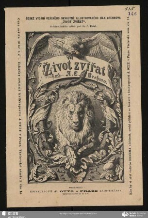 České Vydáni Vzácného Skvostně Illustrovaného Dila Brehmova "Život Zviřat"