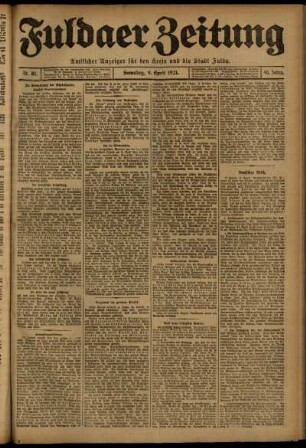 Erste Ausgabe vom Samstag, den 09. April 1921.