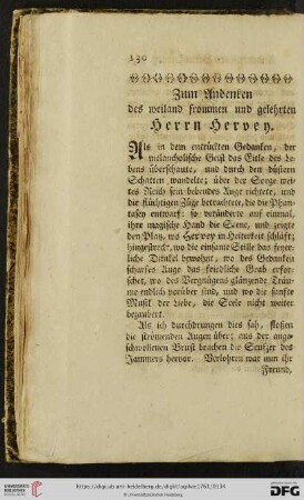 Zum Andenken des weiland frommen und gelehrten Herrn Hervey
