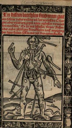 In disem biechlin find man gar ain schöne vnderwysung vn[d] leer wie sich die Cyrurgici oder wundartz gegen ainen yeglichen verwundten menschen ... halten söllen mit vyl bewaerten stucken