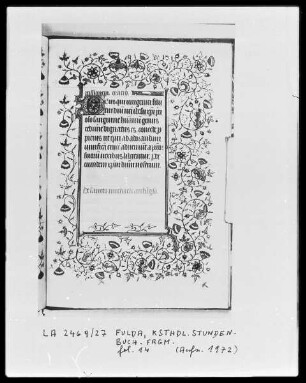 Fragment eines Stundenbuches — Initiale D(eus) und Bordüre, Folio 14recto