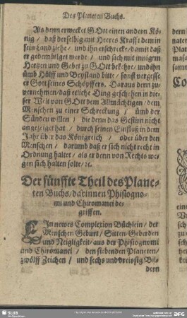 Der fünffte Theil des Planeten Buchs, darinnen Phisiognomi und Chiromanci begriffen