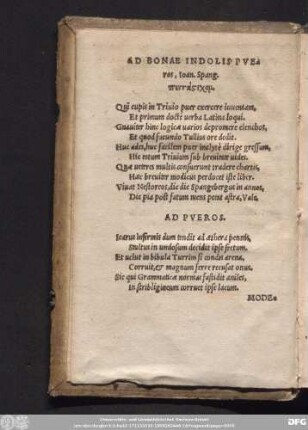 Ad Bonae Indolis Pueros, Ioan. Spang.