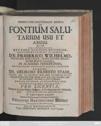 Dissertatio Inauguralis Medica De Fontium Salutarium Usu Et Abusu