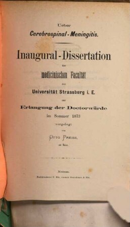 Über Cerebrospinal-Meningitis