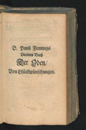 Vierdtes Buch Der Oden/ Von Glückwünschungen.