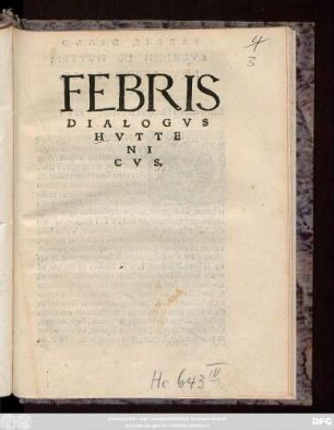 FEBRIS || DIALOGVS || HVTTE||NI||CVS.||