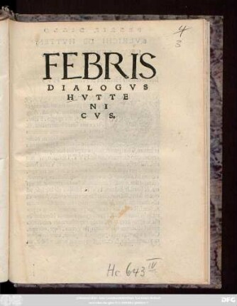 FEBRIS || DIALOGVS || HVTTE||NI||CVS.||