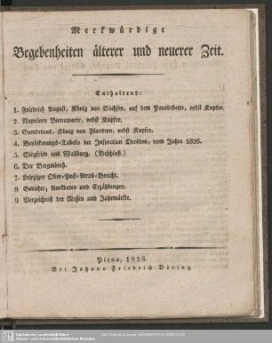 Merkwürdige Begebenheiten älterer und neuerer Zeit, 1828