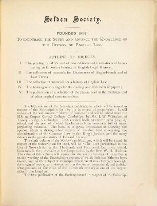 Objects and work of the Selden Society with an account of the principal classes of manuscripts with which the Society proposes to deal, 4