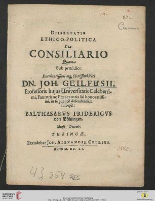 Dissertatio Ethico-Politica De Consiliario