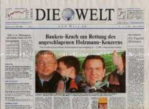 Tageszeitung "Die Welt" u.a. zur Krise des Holzmann-Konzerns