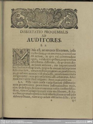 Dissertatio Prooemialis Ad Auditores