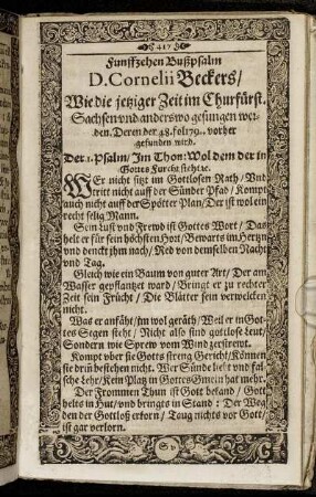 Funffzehen Bußpsalm D. Cornelii Beckers [...]