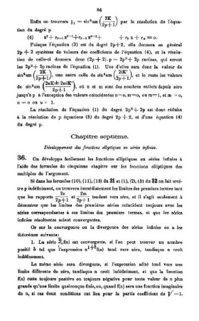 Chapitre septième. Développment des fonctions elliptiques en séries infinies.
