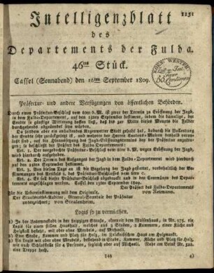 46tes Stueck, (Sonnabend) den 16ten September 1809