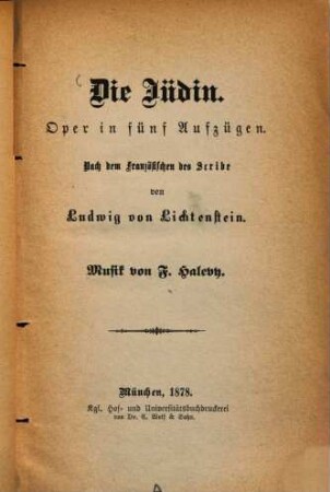 Die Jüdin : Oper in fünf Aufzügen