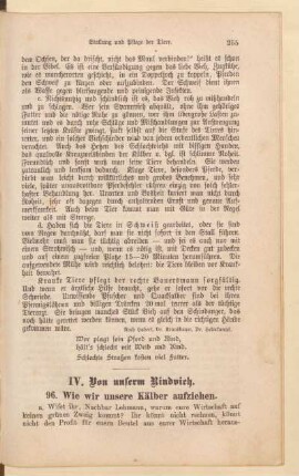 IV. Von unserm Rindvieh