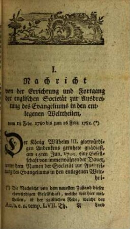 Acta historico-ecclesiastica nostri temporis oder gesammlete Nachrichten und Urkunden zu der Kirchengeschichte unserer Zeit. 8. 1782/83 = T. 57 - 64