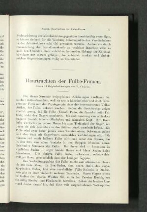 Haartrachten der Fulbe-Frauen. Hierzu 13 Originalzeichnungen von F. Nansen.